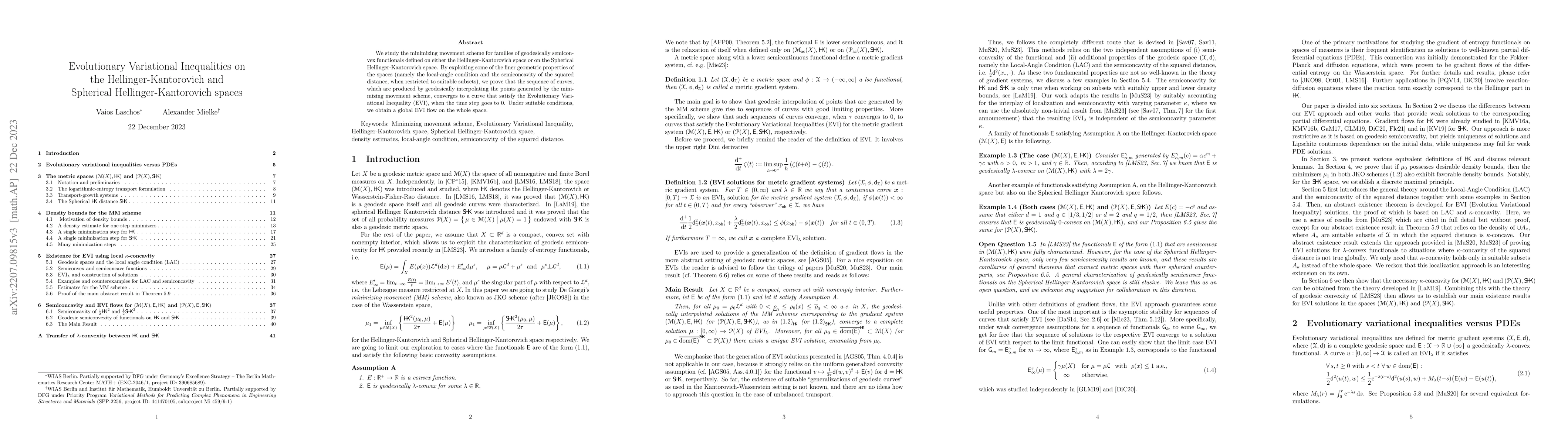 Thumbnail for Evolutionary Variational Inequalities on the Hellinger-Kantorovich and
  Spherical Hellinger-Kantorovich spaces