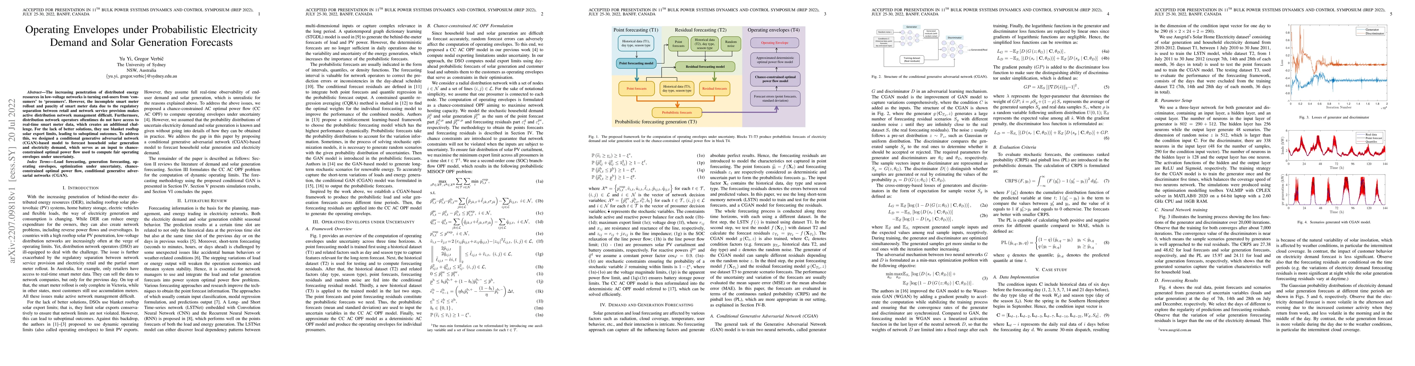 Thumbnail for Operating Envelopes under Probabilistic Electricity Demand and Solar
  Generation Forecasts