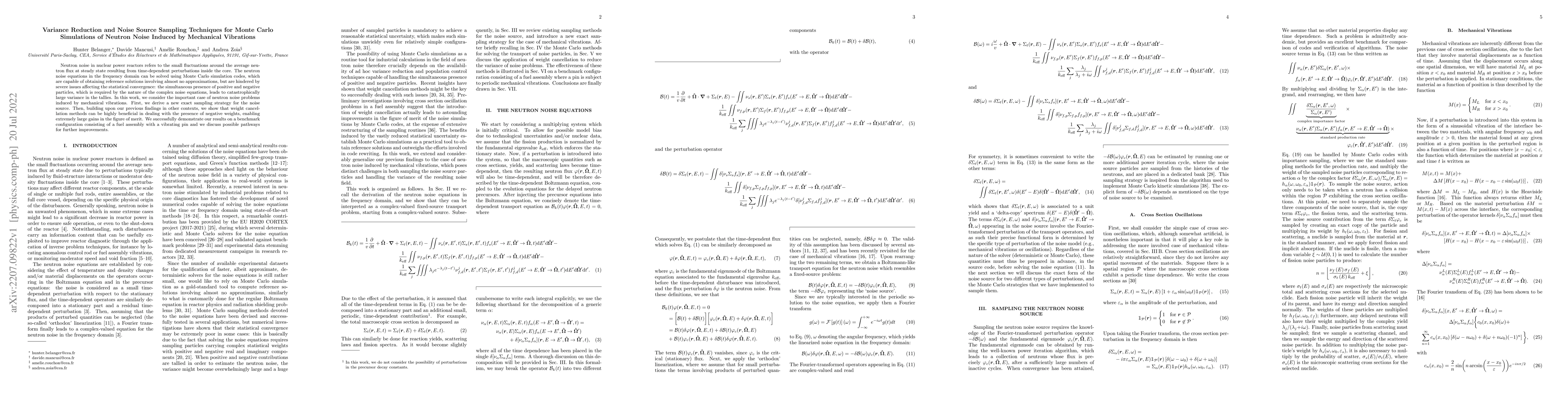 Thumbnail for Variance Reduction and Noise Source Sampling Techniques for Monte Carlo
  Simulations of Neutron Noise Induced by Mechanical Vibrations
