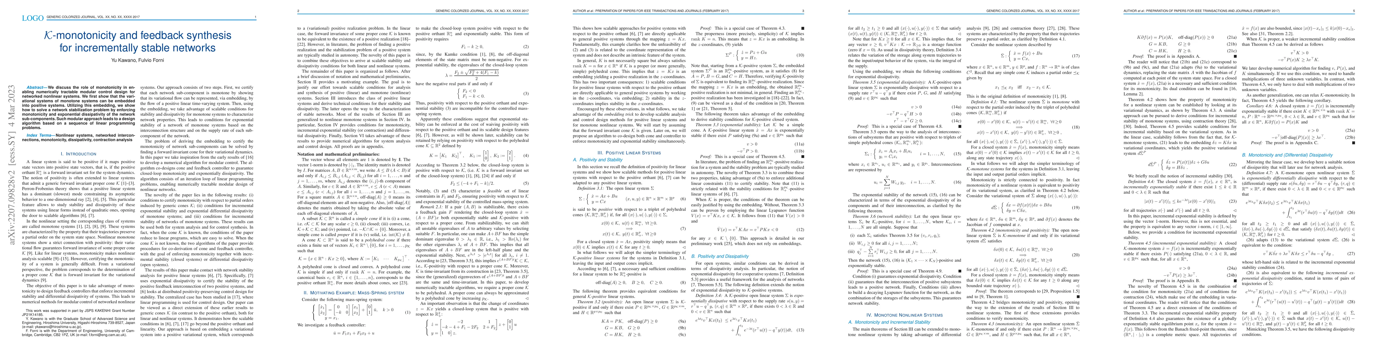 Thumbnail for ${\mathcal K}$-monotonicity and feedback synthesis for incrementally
  stable networks