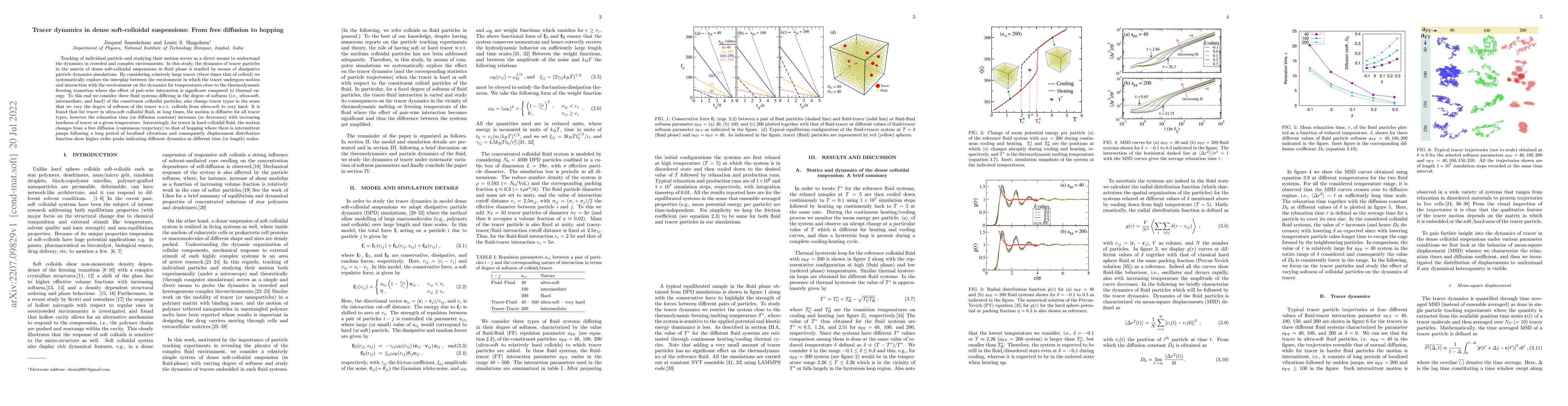 Thumbnail for Tracer dynamics in dense soft-colloidal suspensions: From free diffusion
  to hopping