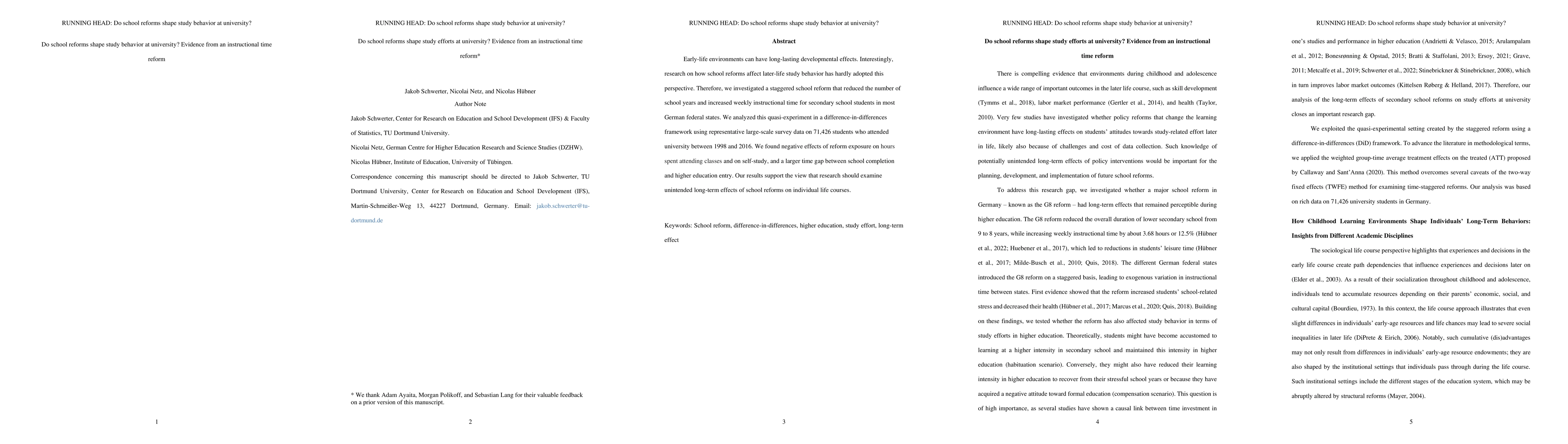 Thumbnail for Do school reforms shape study behavior at university? Evidence from an
  instructional time reform