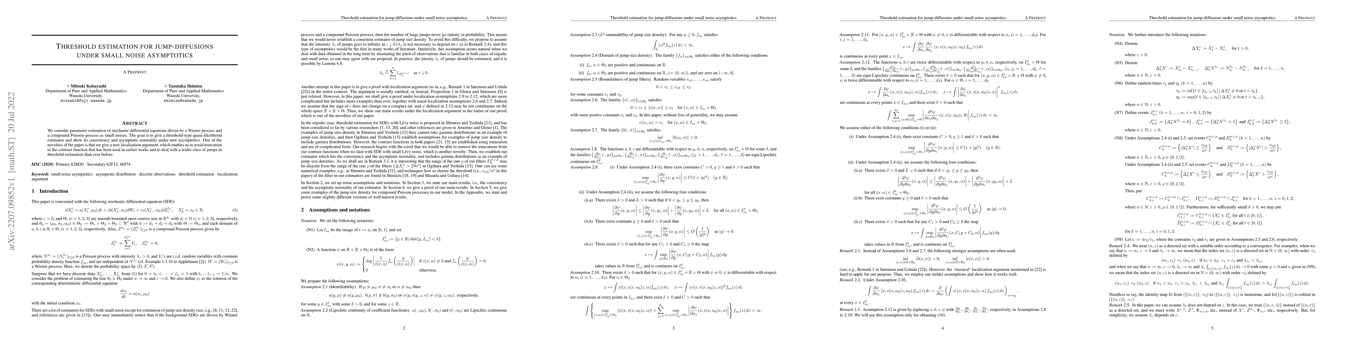 Thumbnail for Threshold estimation for jump-diffusions under small noise asymptotics