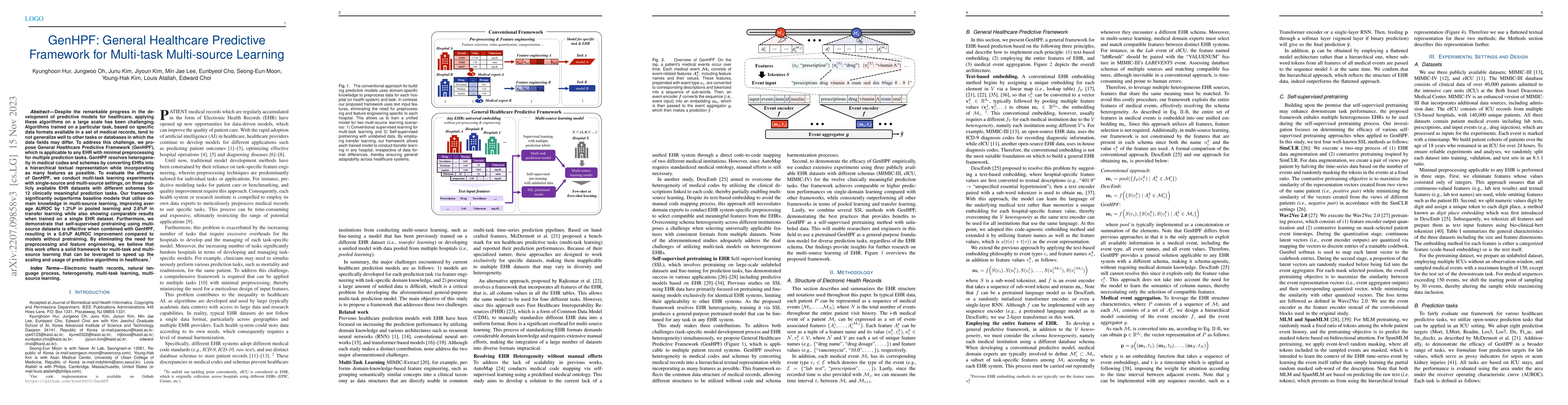 Thumbnail for GenHPF: General Healthcare Predictive Framework with Multi-task
  Multi-source Learning