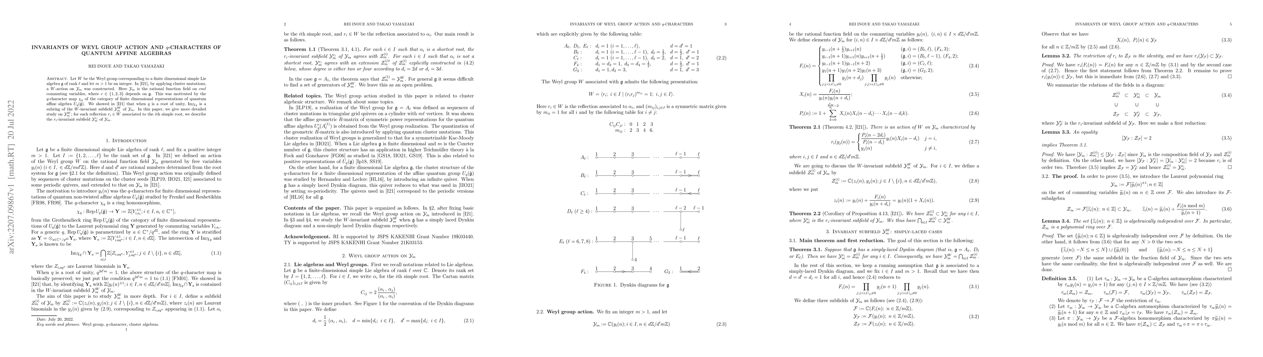 Thumbnail for Invariants of Weyl group action and $q$-characters of quantum affine
  algebras