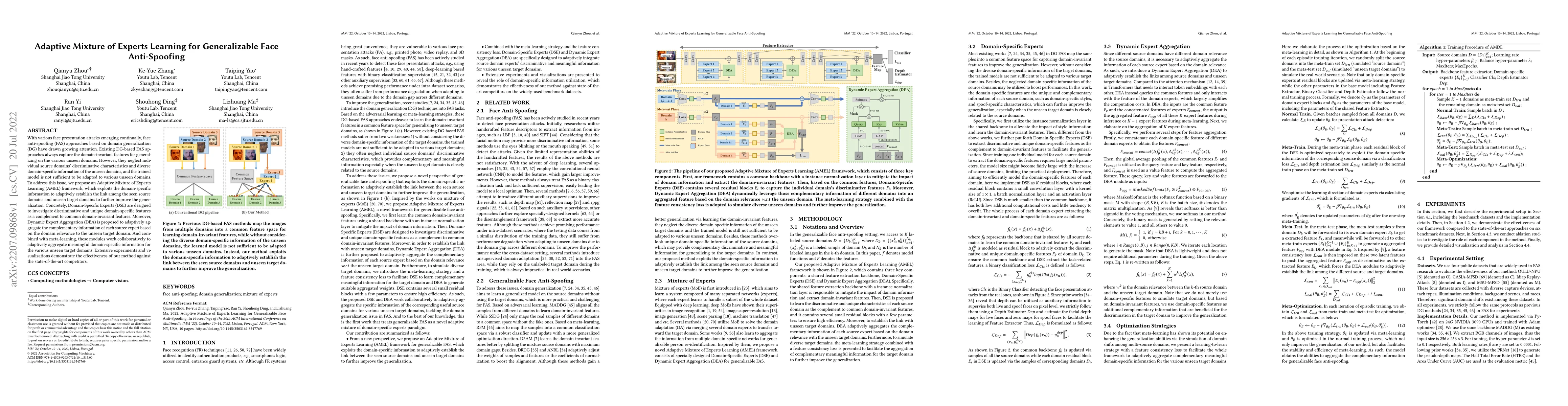 Thumbnail for Adaptive Mixture of Experts Learning for Generalizable Face
  Anti-Spoofing