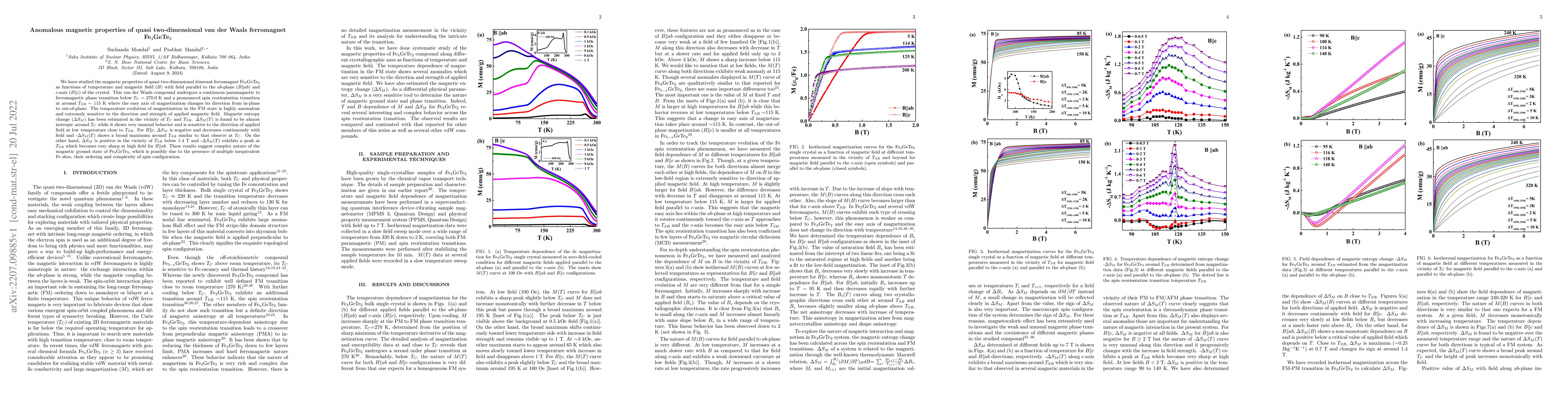 Thumbnail for Anomalous magnetic properties of quasi two-dimensional van der Waals
  ferromagnet Fe4GeTe2