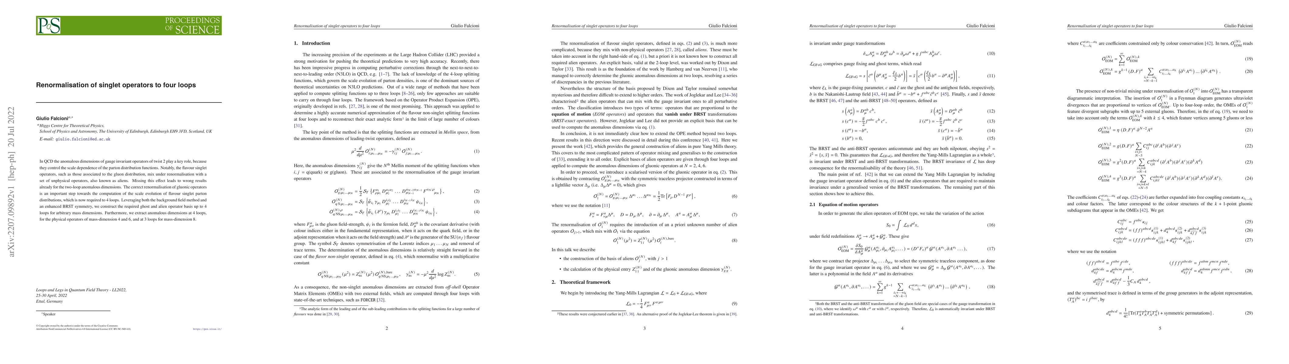 Thumbnail for Renormalisation of singlet operators to four loops