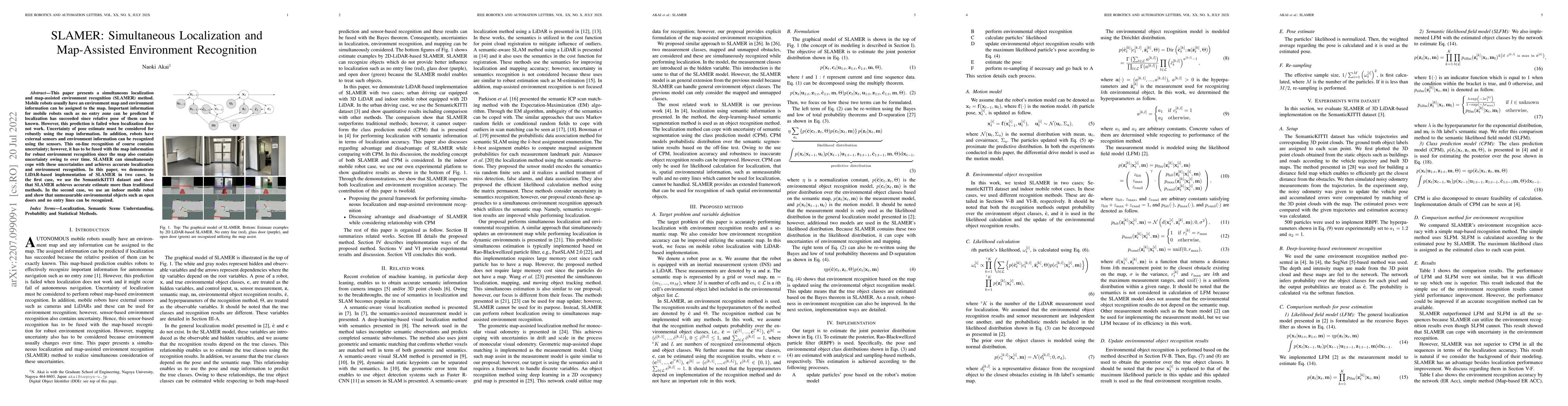 Thumbnail for SLAMER: Simultaneous Localization and Map-Assisted Environment
  Recognition