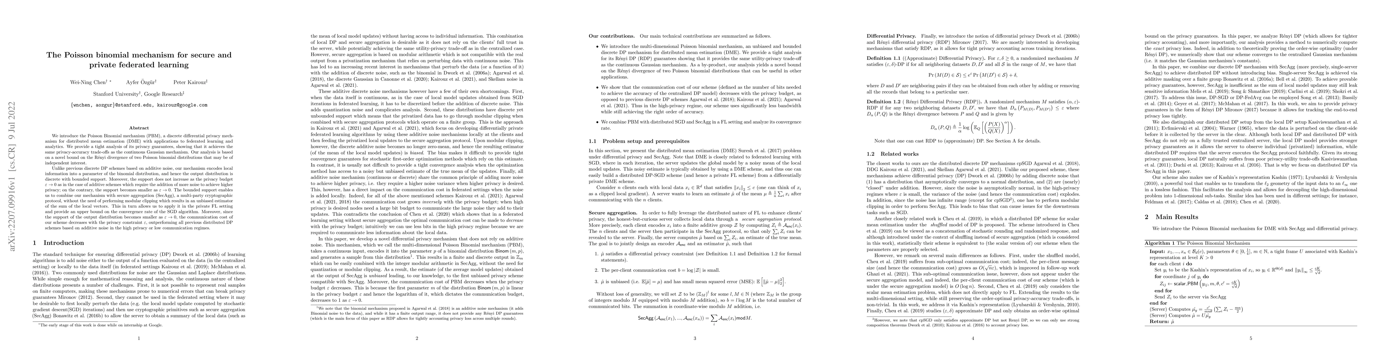 Thumbnail for The Poisson binomial mechanism for secure and private federated learning