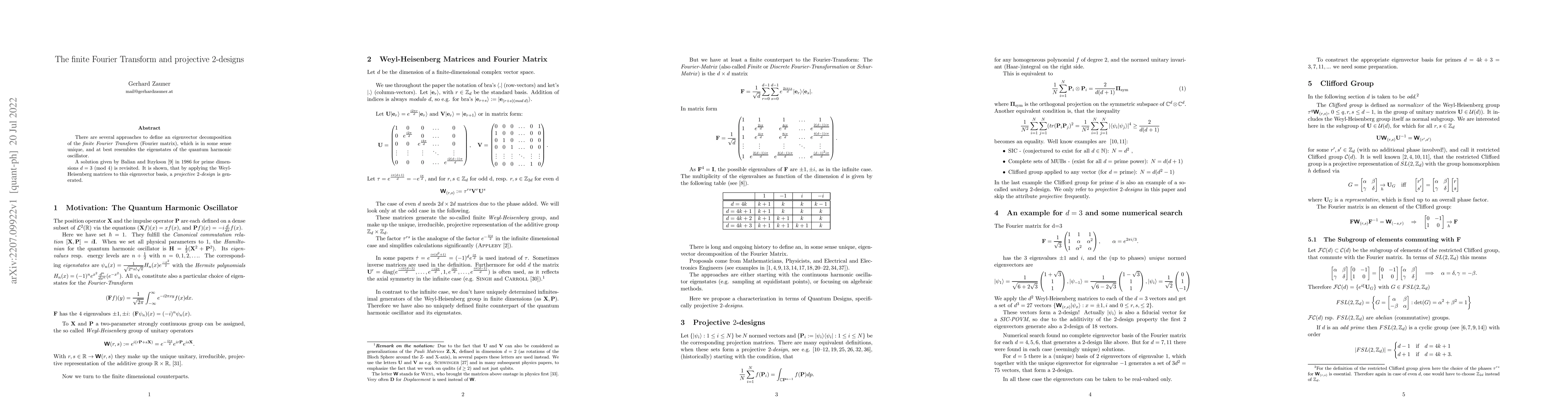 Thumbnail for The finite Fourier Transform and projective 2-designs