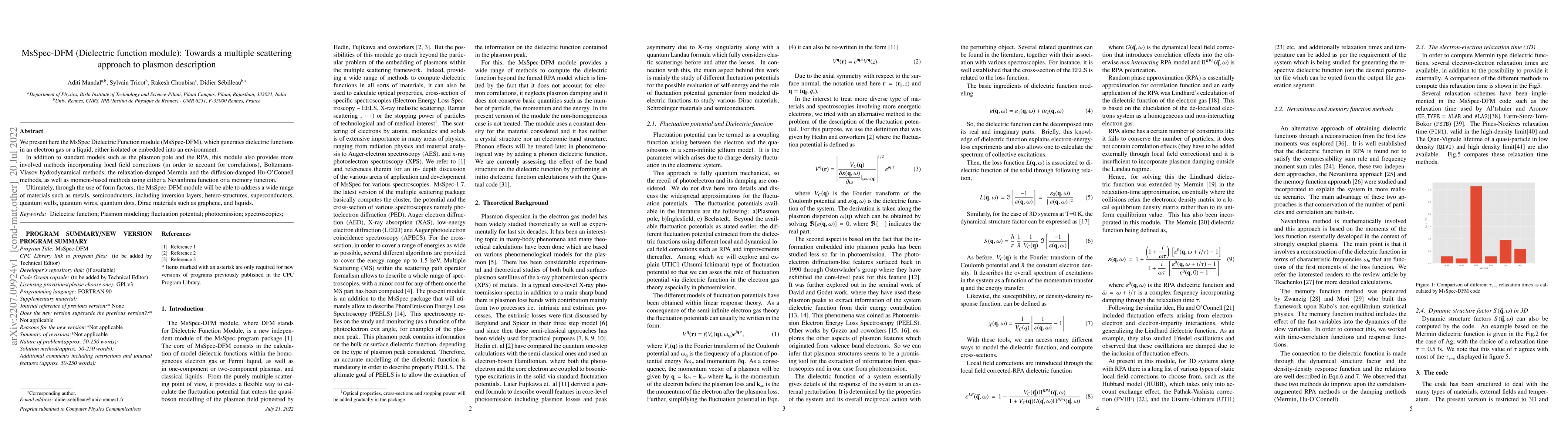 Thumbnail for MsSpec-DFM (Dielectric function module): Towards a multiple scattering
  approach to plasmon description