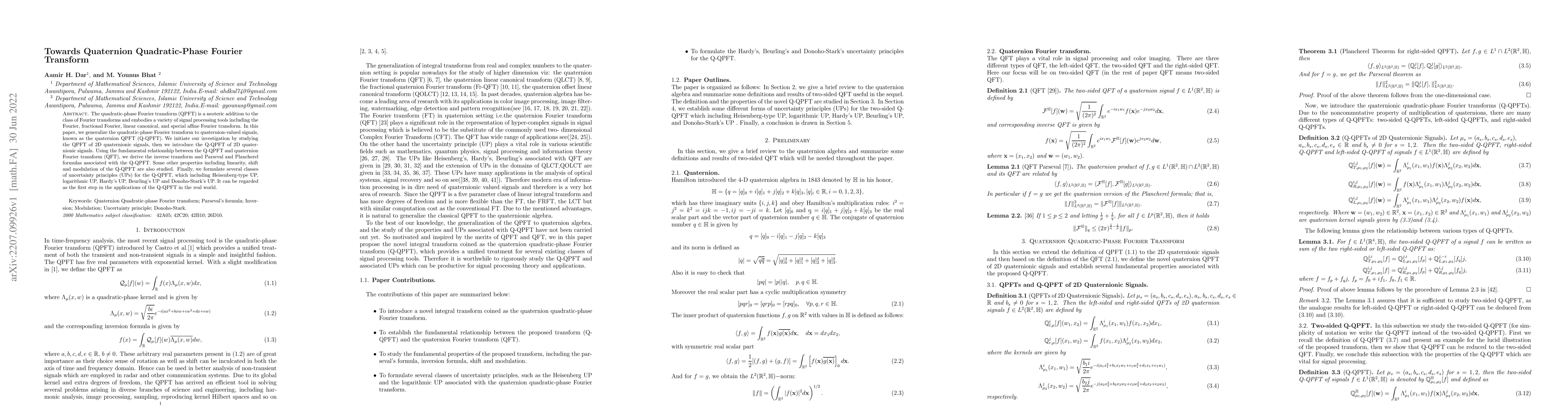 Thumbnail for Towards Quaternion Quadratic Phase Fourier Transform