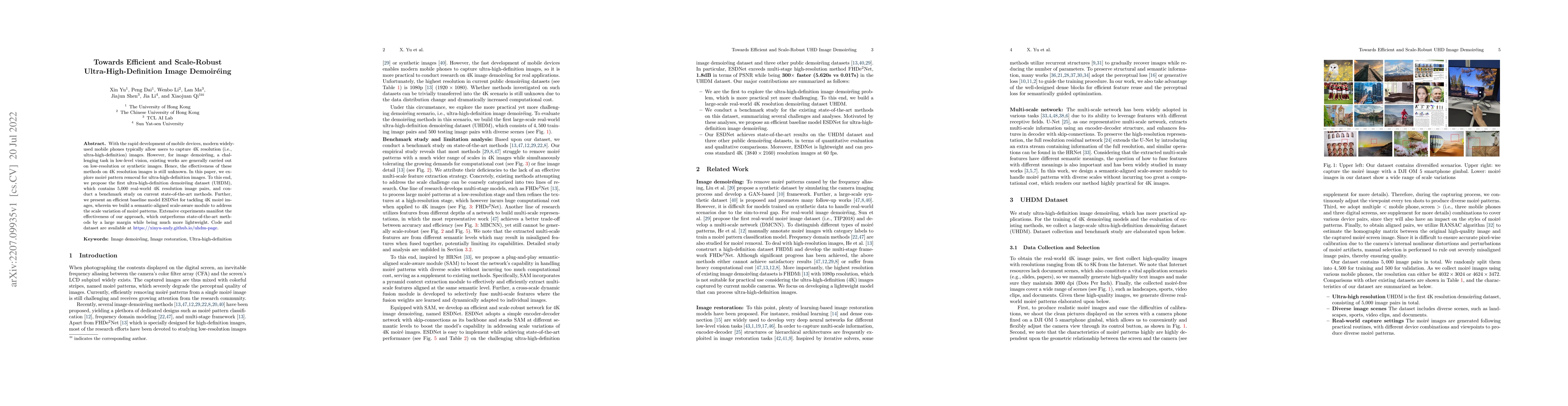 Thumbnail for Towards Efficient and Scale-Robust Ultra-High-Definition Image
  Demoireing