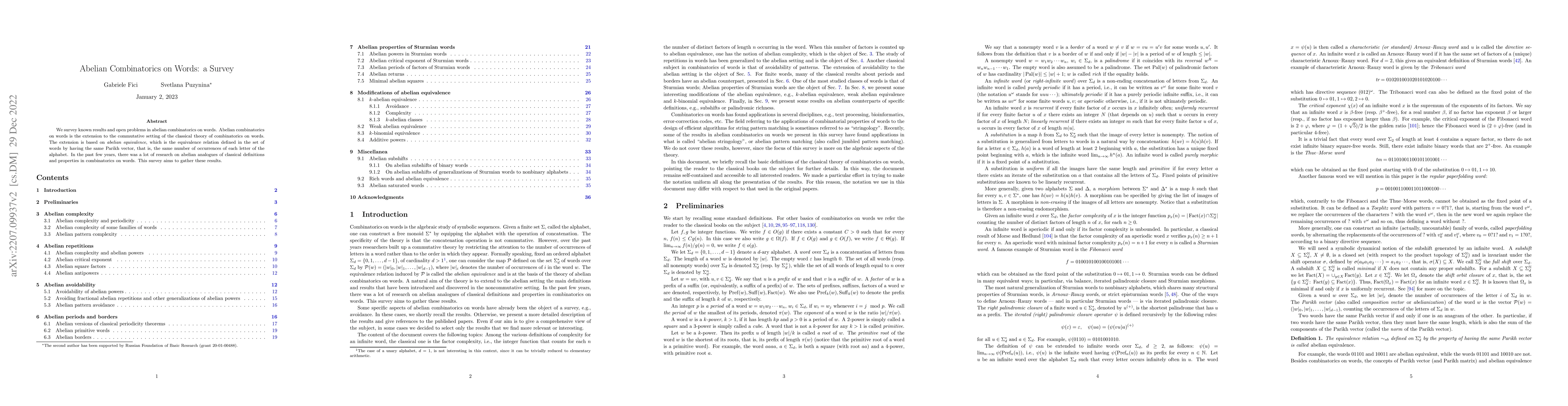 Thumbnail for Abelian Combinatorics on Words: a Survey