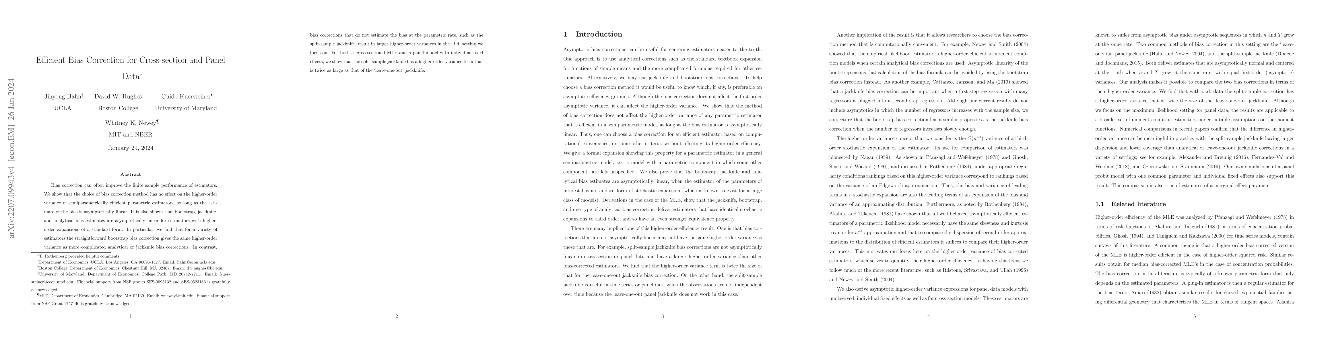 Thumbnail for Efficient Bias Correction for Cross-section and Panel Data