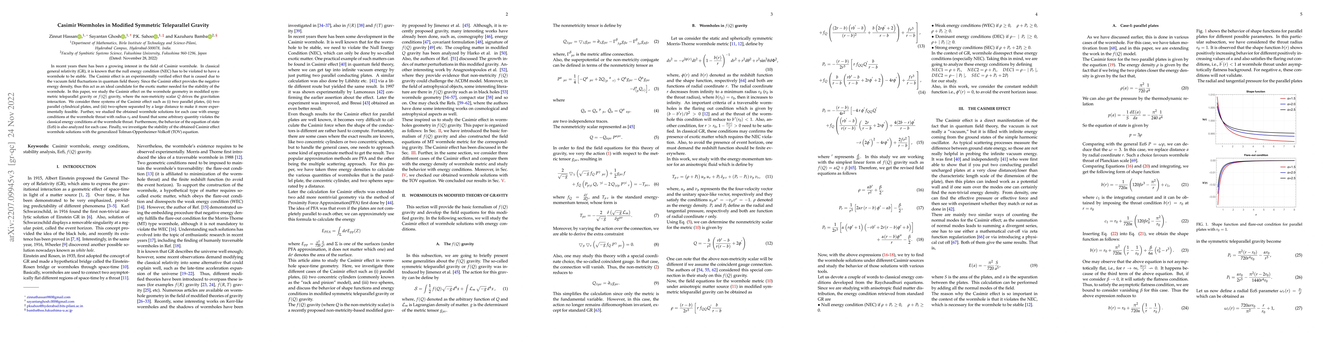 Thumbnail for Casimir Wormholes in Modified Symmetric Teleparallel Gravity