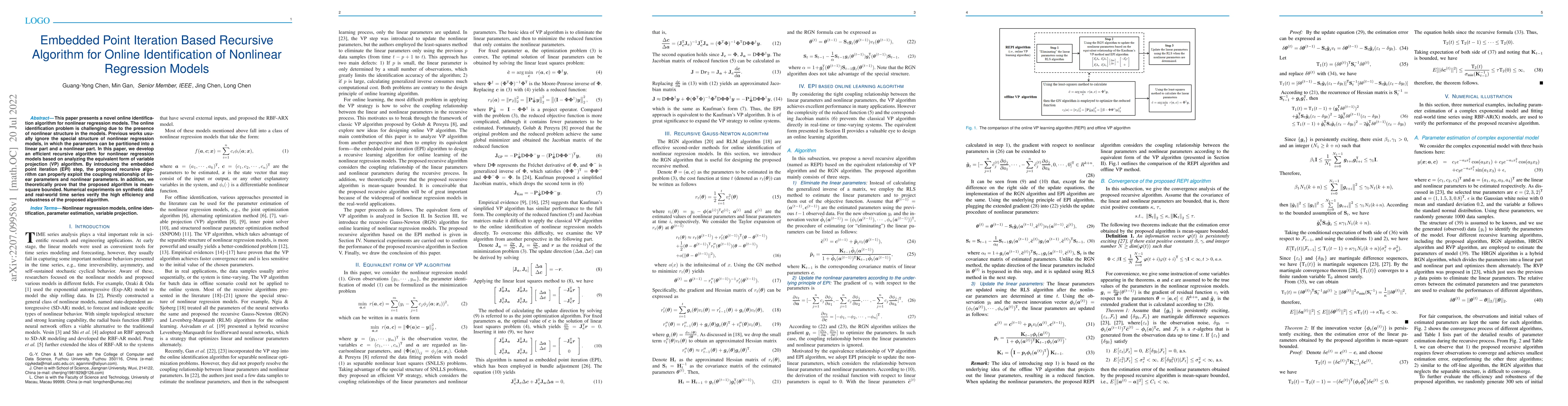 Thumbnail for Embedded Point Iteration Based Recursive Algorithm for Online
  Identification of Nonlinear Regression Models