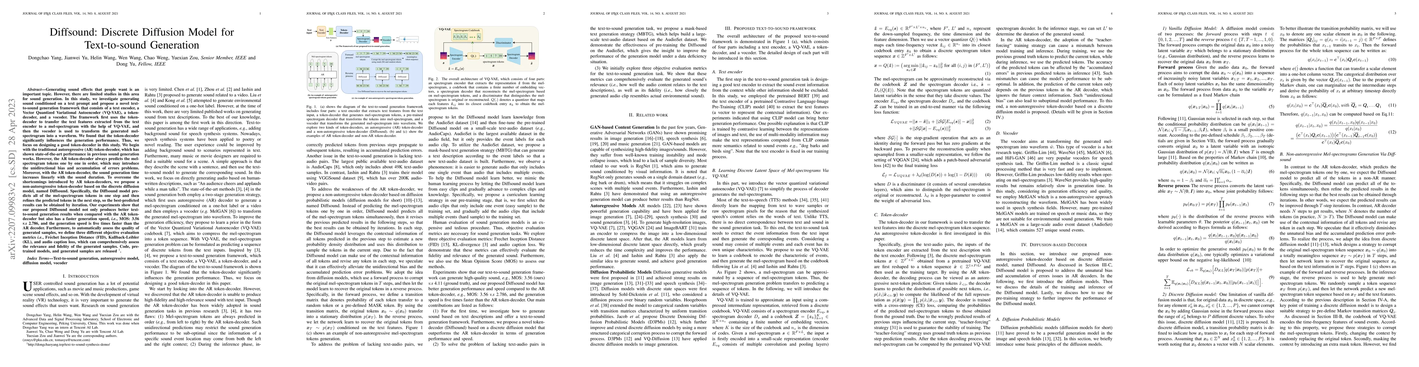 Thumbnail for Diffsound: Discrete Diffusion Model for Text-to-sound Generation