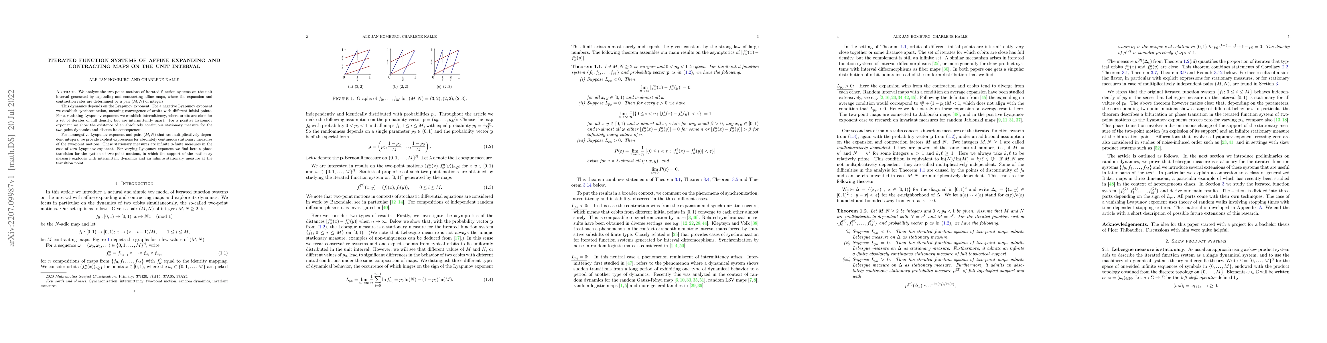 Thumbnail for Iterated function systems of affine expanding and contracting maps on
  the unit interval