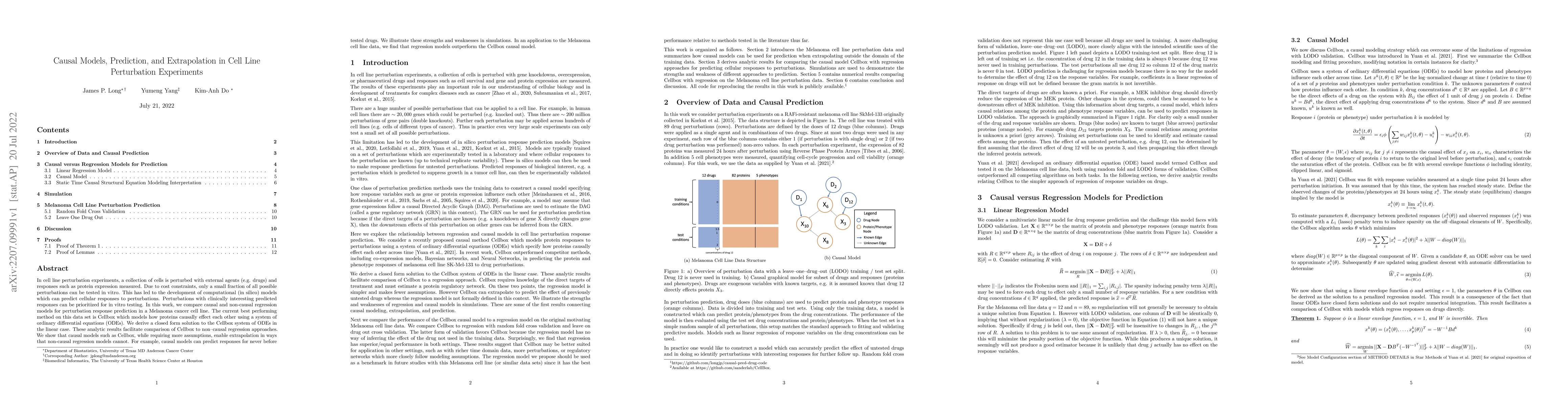 Thumbnail for Causal Models, Prediction, and Extrapolation in Cell Line Perturbation
  Experiments