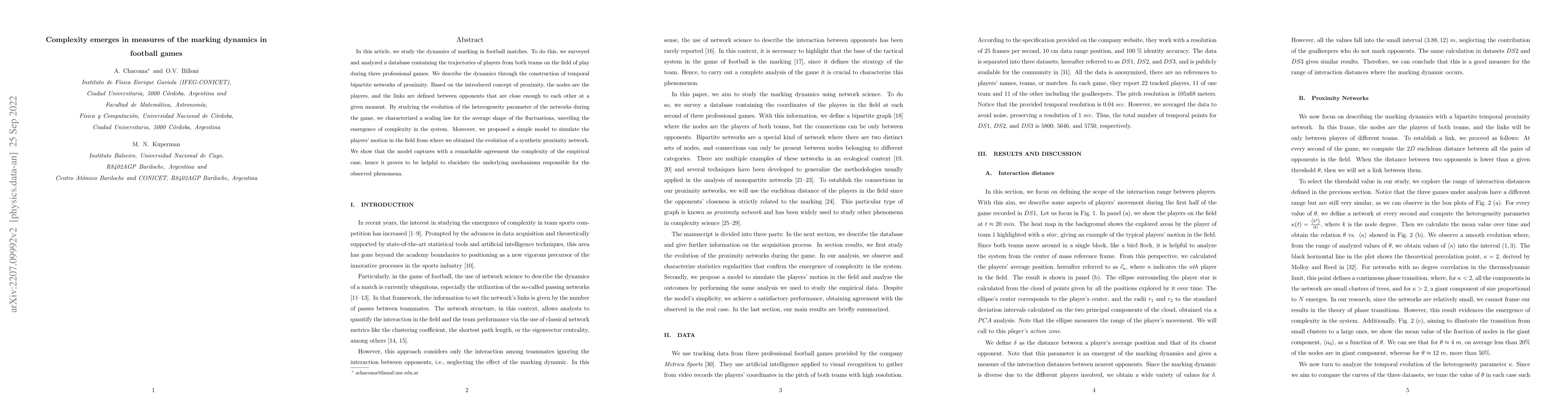 Thumbnail for Complexity emerges in measures of the marking dynamics in football games