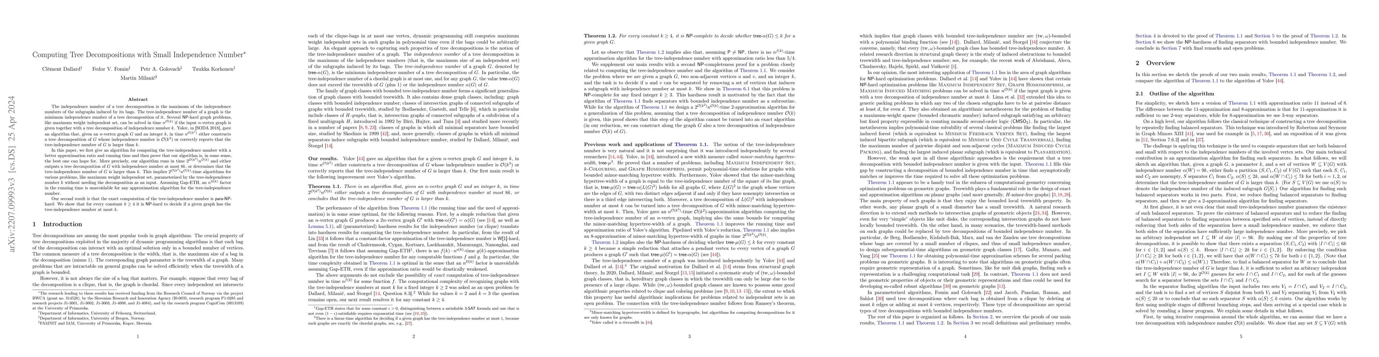 Thumbnail for Computing Tree Decompositions with Small Independence Number