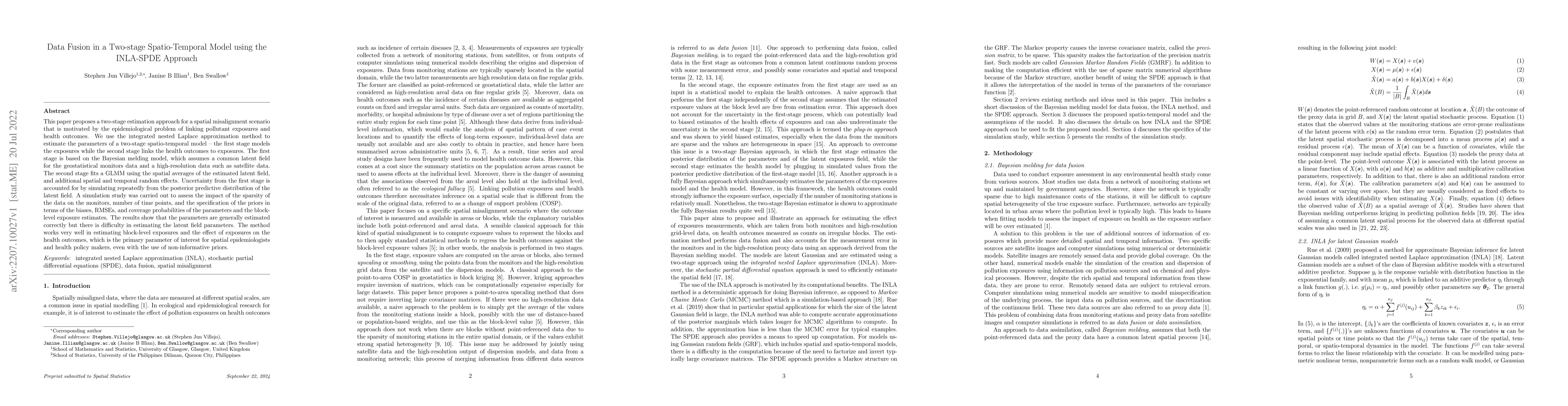 Thumbnail for Data Fusion in a Two-stage Spatio-Temporal Model using the INLA-SPDE
  Approach