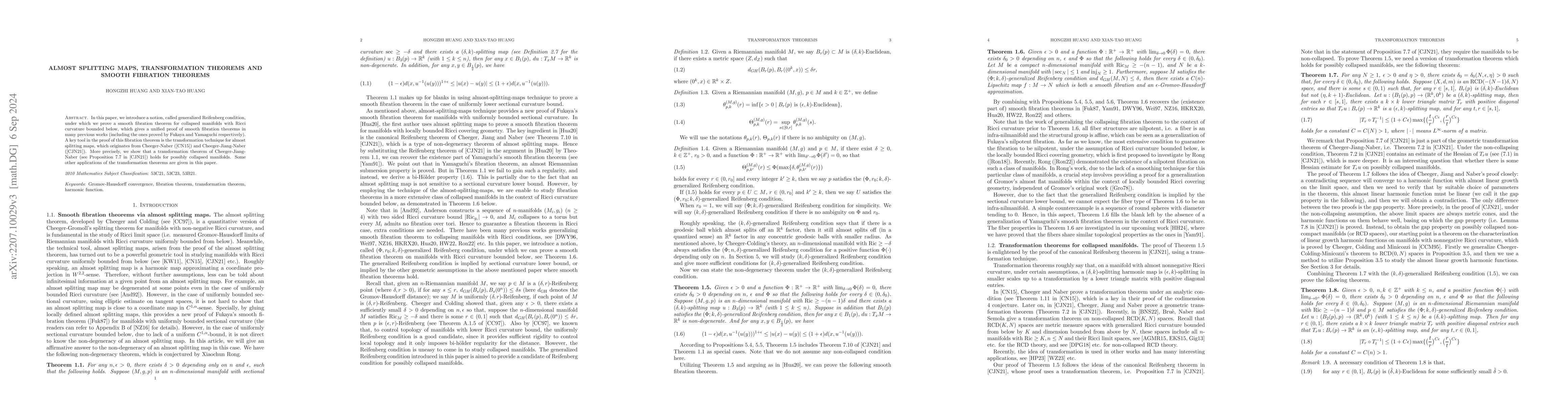 Thumbnail for Almost splitting maps, transformation theorems and smooth fibration
  theorems