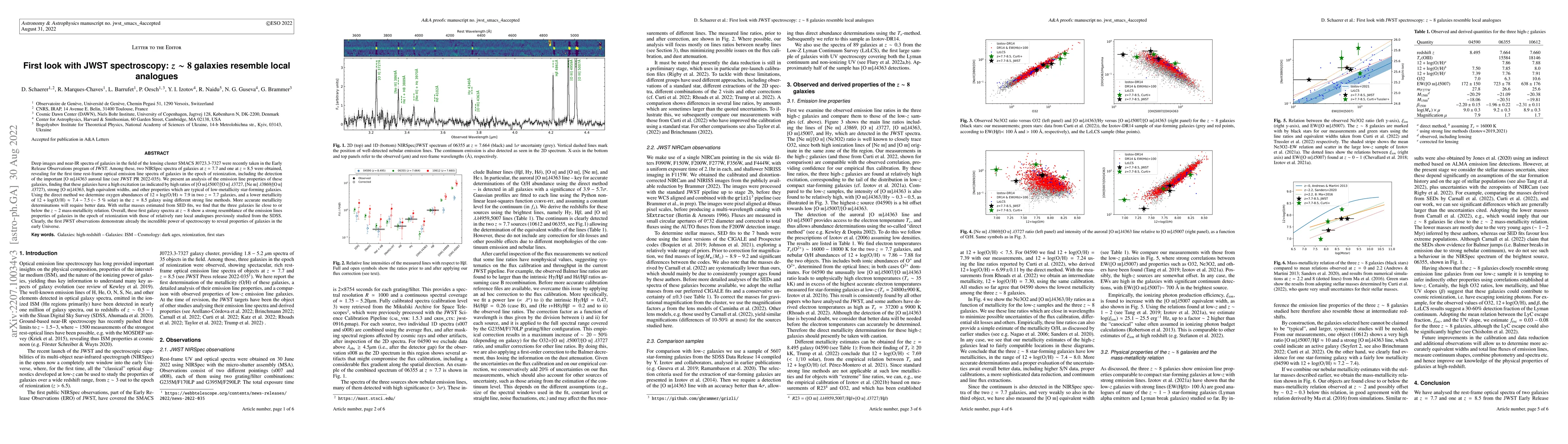 Thumbnail for First look with JWST spectroscopy: $z \sim 8$ galaxies resemble local
  analogues