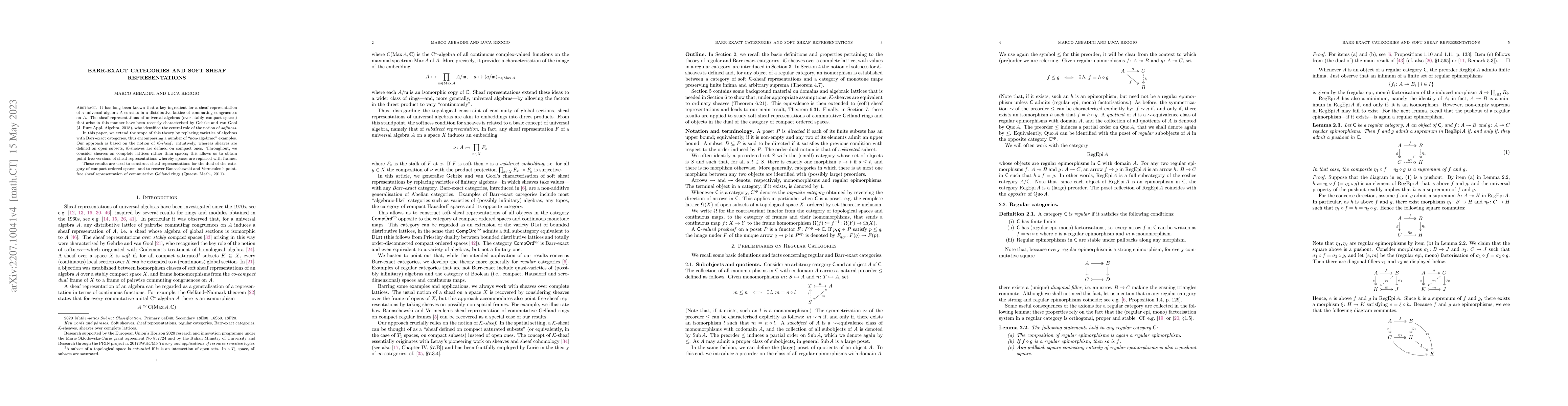 Thumbnail for Barr-Exact Categories and Soft Sheaf Representations