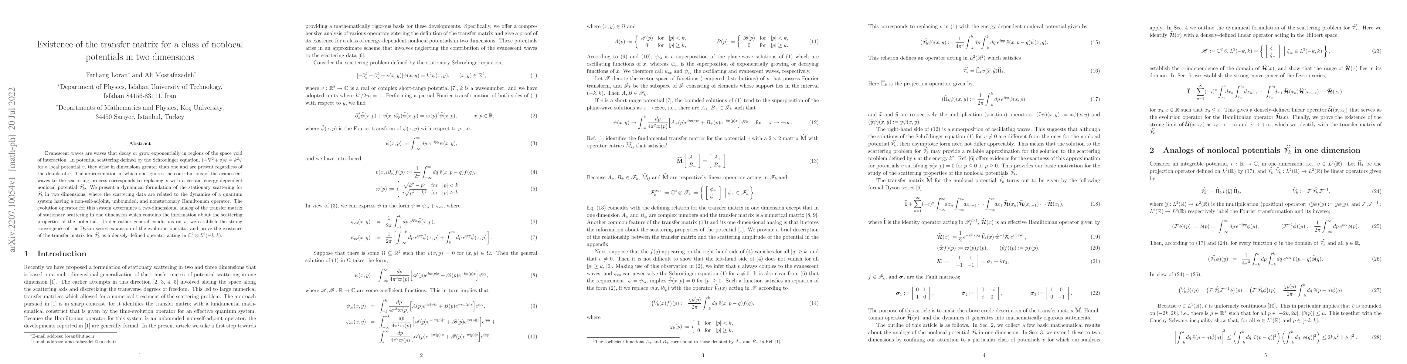 Thumbnail for Existence of the transfer matrix for a class of nonlocal potentials in
  two dimensions