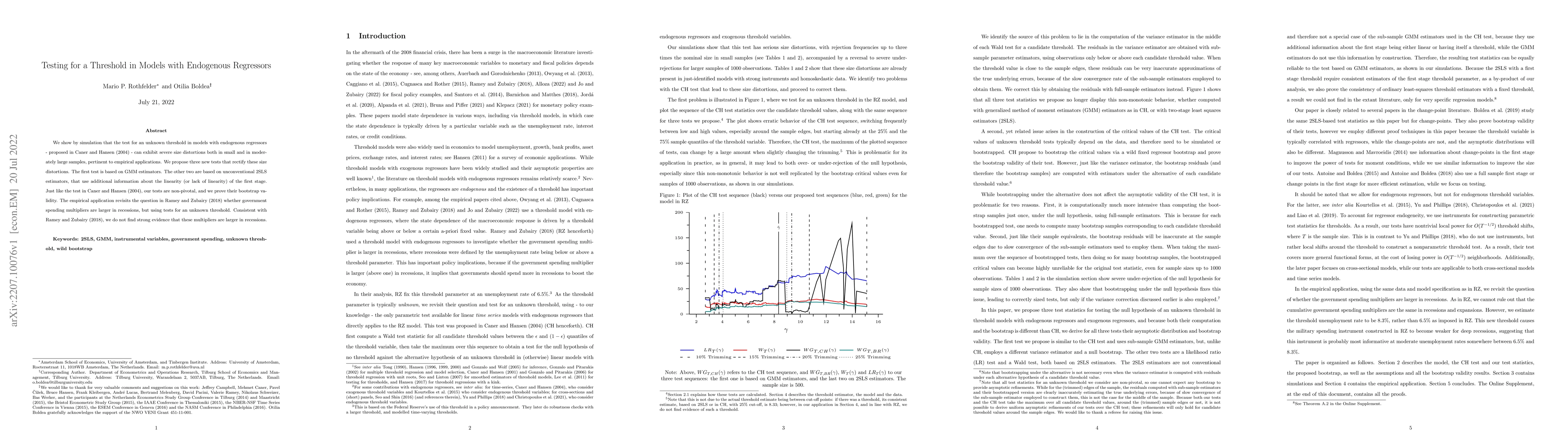 Thumbnail for Testing for a Threshold in Models with Endogenous Regressors