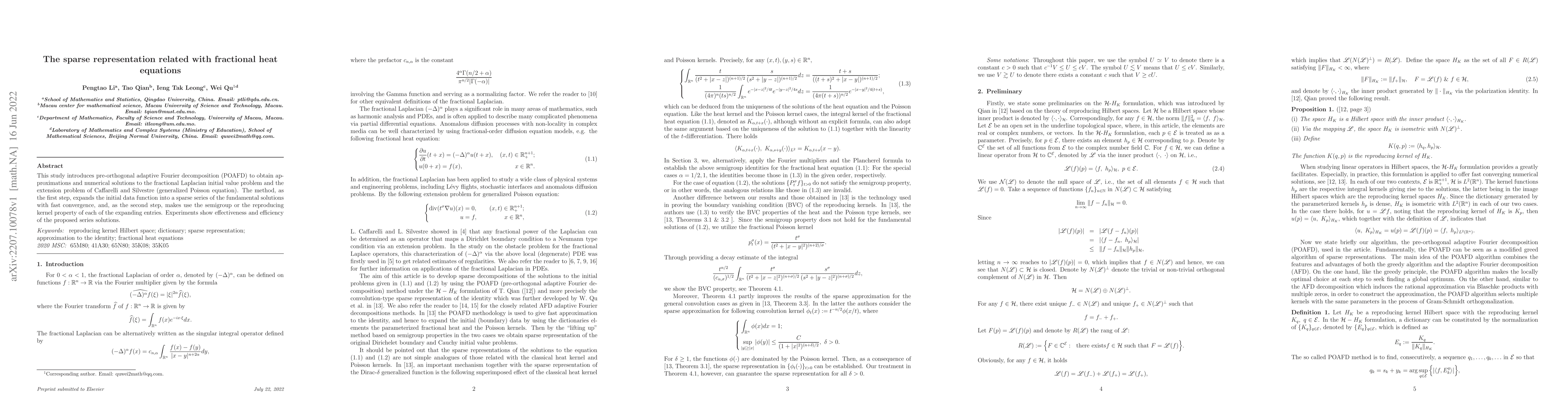 Thumbnail for The sparse representation related with fractional heat equations