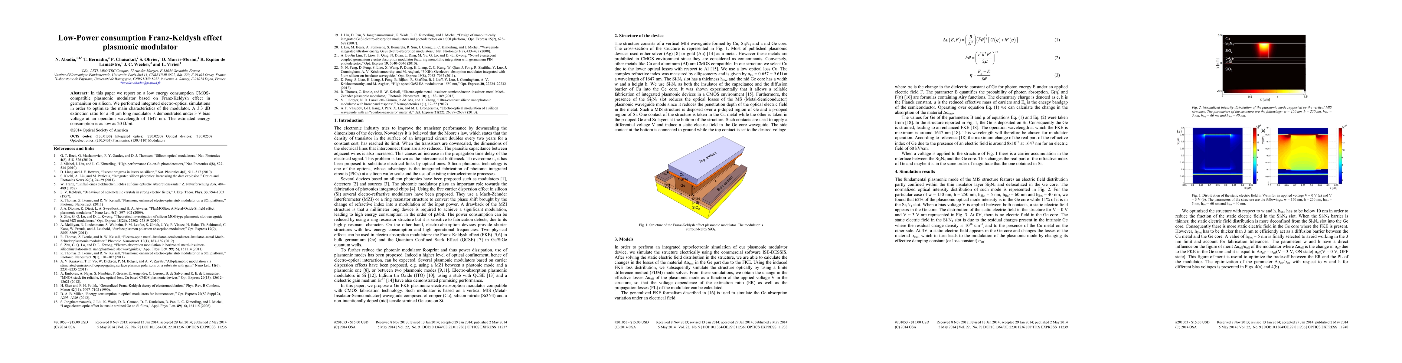 Thumbnail for Low-Power consumption Franz-Keldysh effect plasmonic modulator