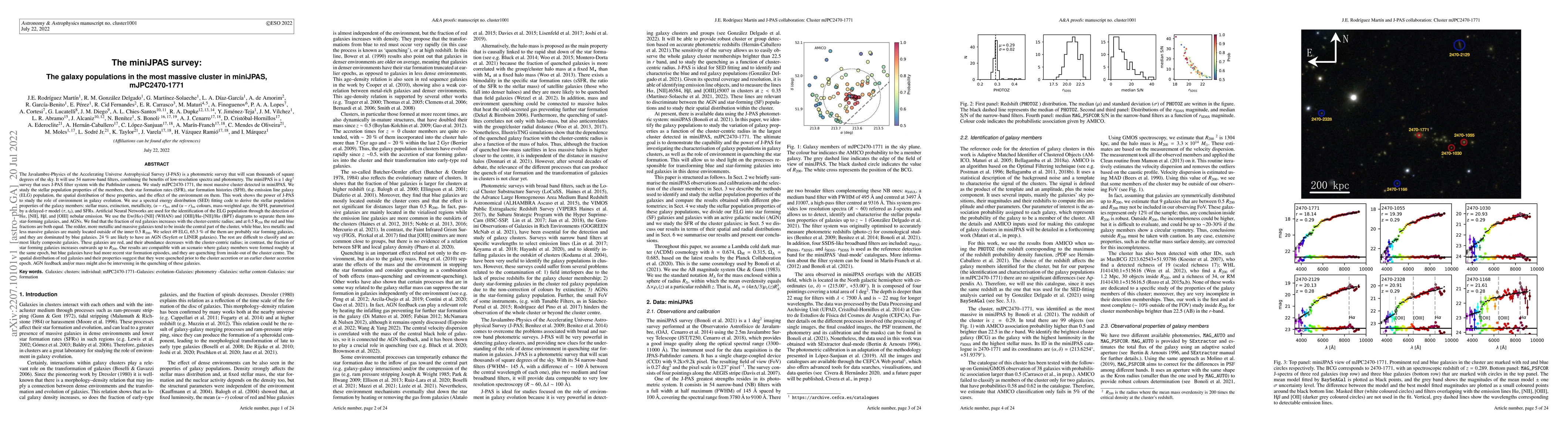 Thumbnail for The miniJPAS survey: The galaxy populations in the most massive cluster
  in miniJPAS, mJPC2470-1771