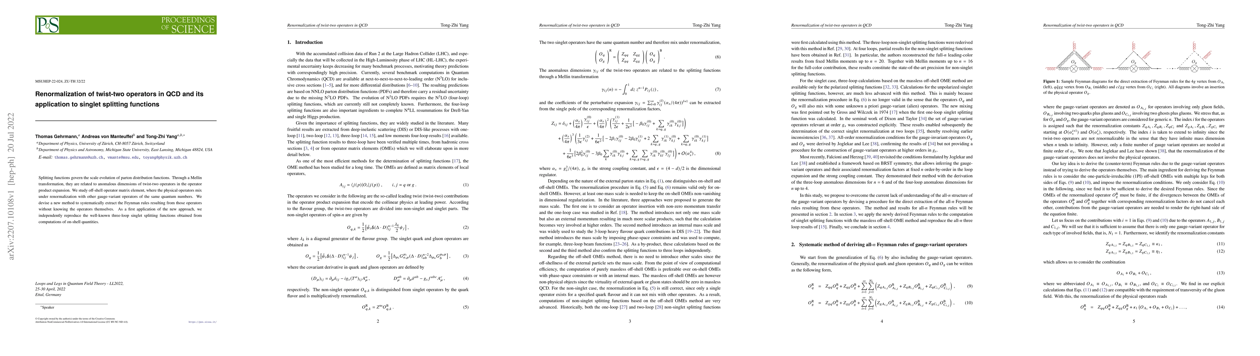 Thumbnail for Renormalization of twist-two operators in QCD and its application to
  singlet splitting functions