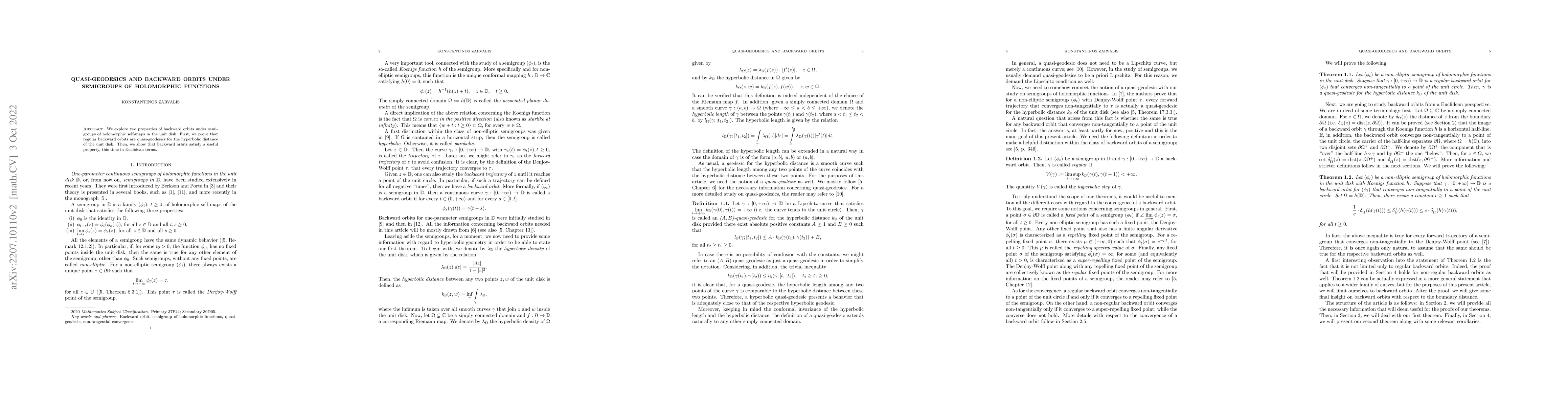 Thumbnail for Quasi-geodesics and backward orbits under semigroups of holomorphic
  functions