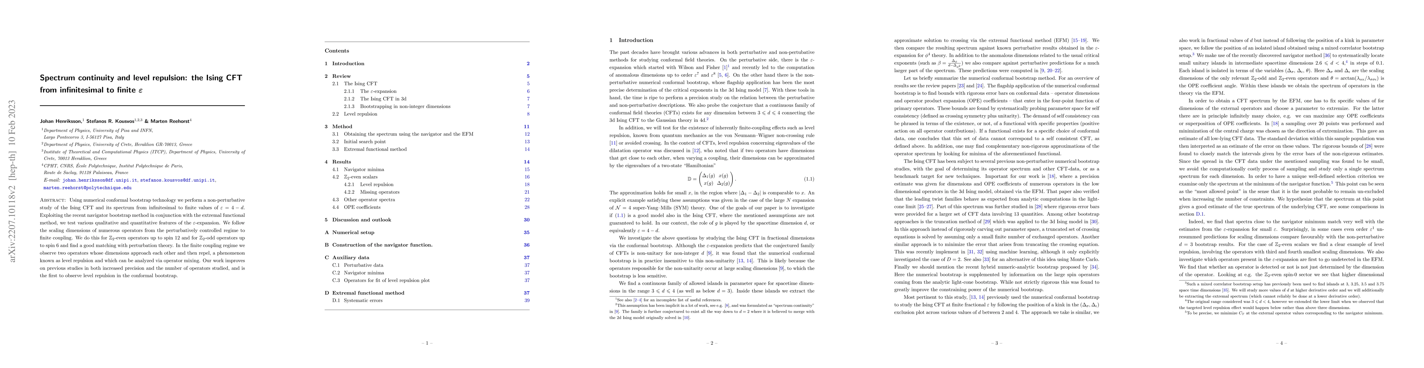 Thumbnail for Spectrum continuity and level repulsion: the Ising CFT from
  infinitesimal to finite $\boldsymbol\varepsilon$