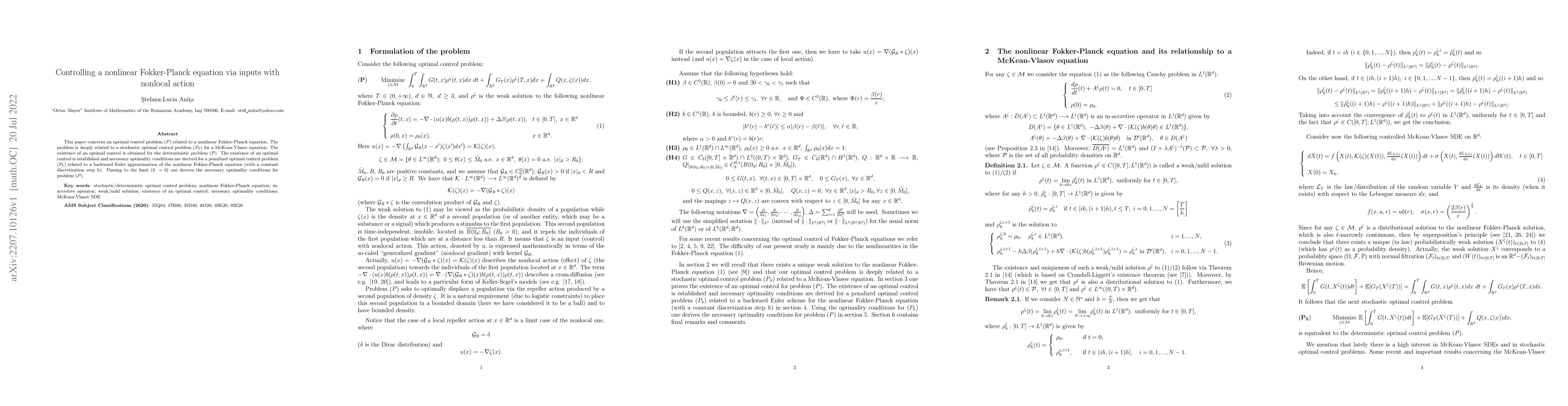 Thumbnail for Controlling a nonlinear Fokker-Planck equation via inputs with nonlocal
  action