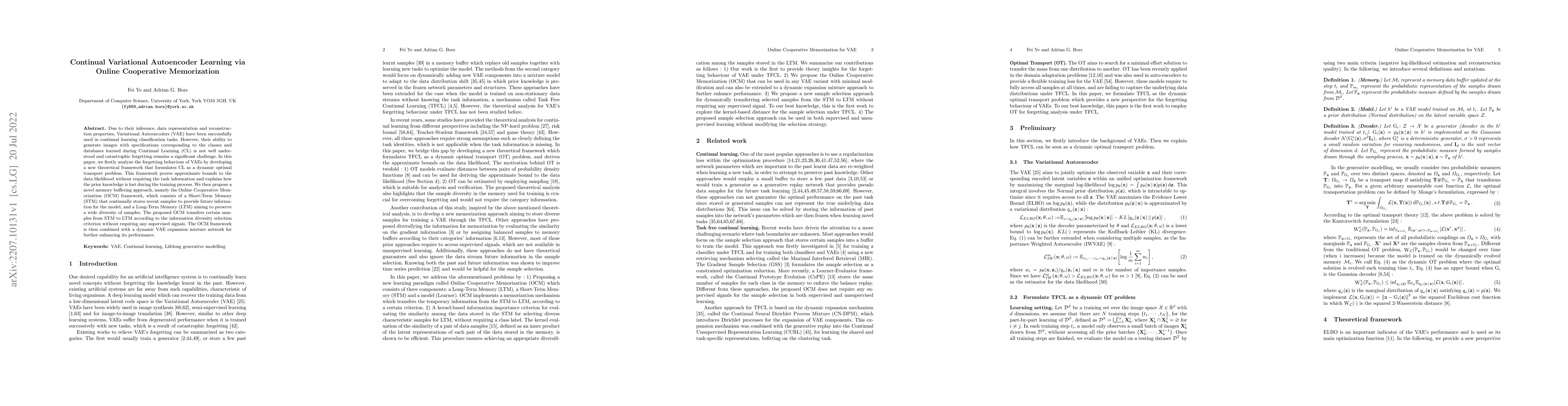 Thumbnail for Continual Variational Autoencoder Learning via Online Cooperative
  Memorization