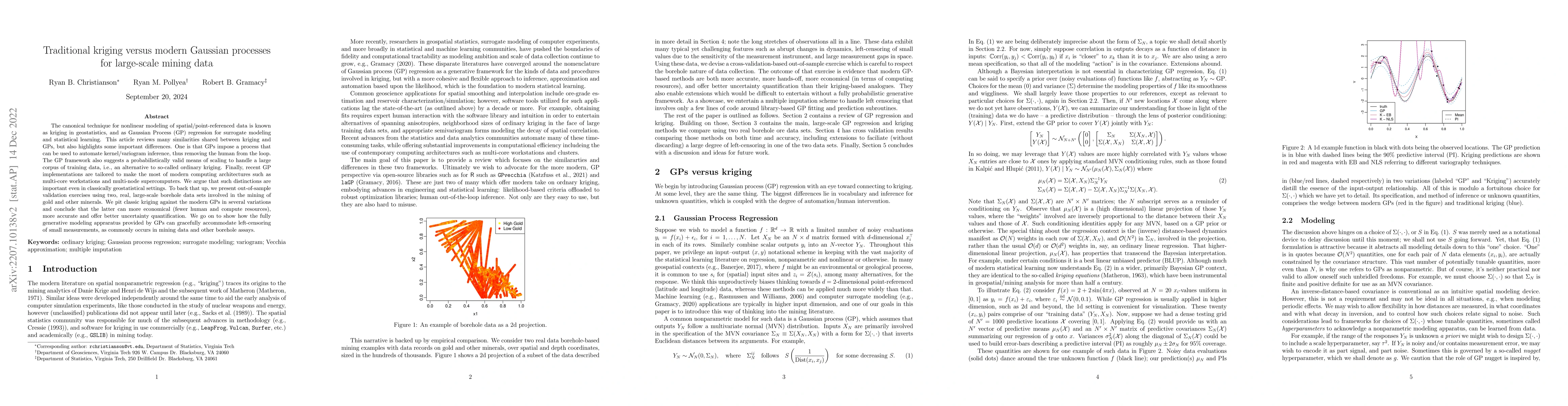 Thumbnail for Traditional kriging versus modern Gaussian processes for large-scale
  mining data