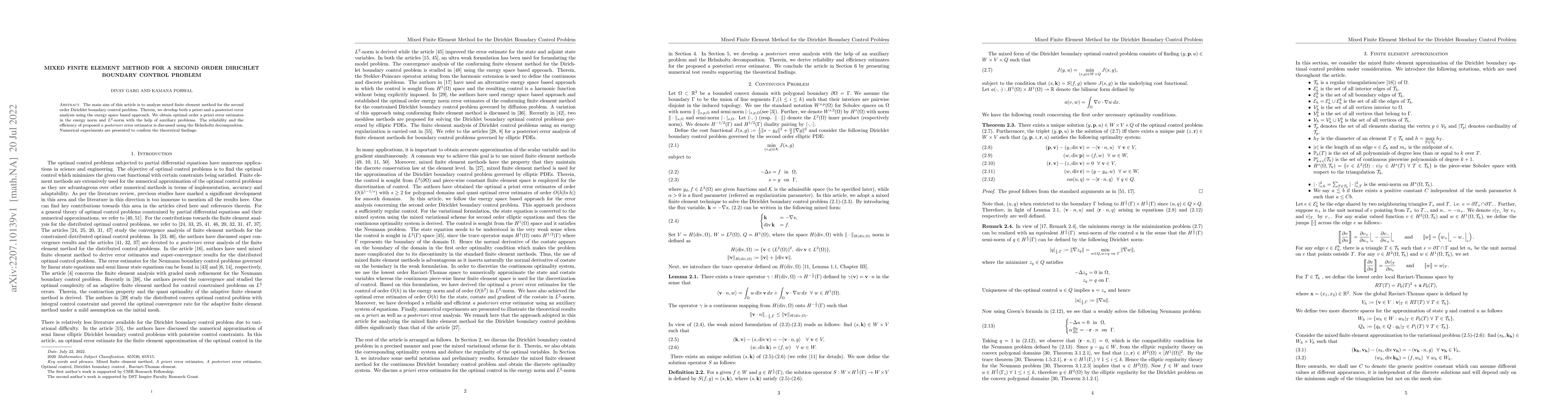 Thumbnail for Mixed finite element method for a second order Dirichlet boundary
  control problem