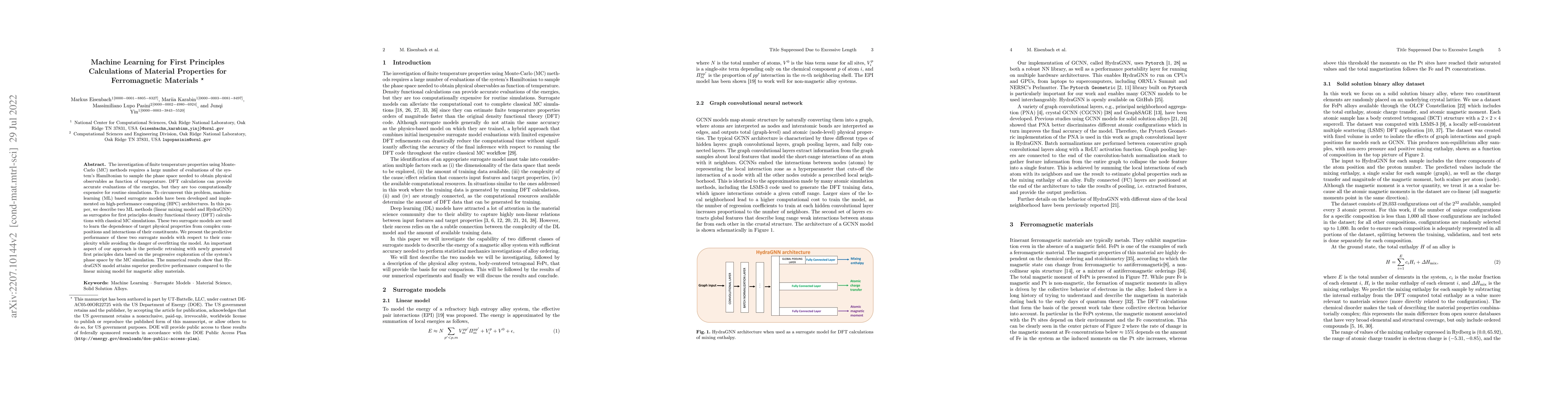 Thumbnail for Machine Learning for First Principles Calculations of Material
  Properties for Ferromagnetic Materials