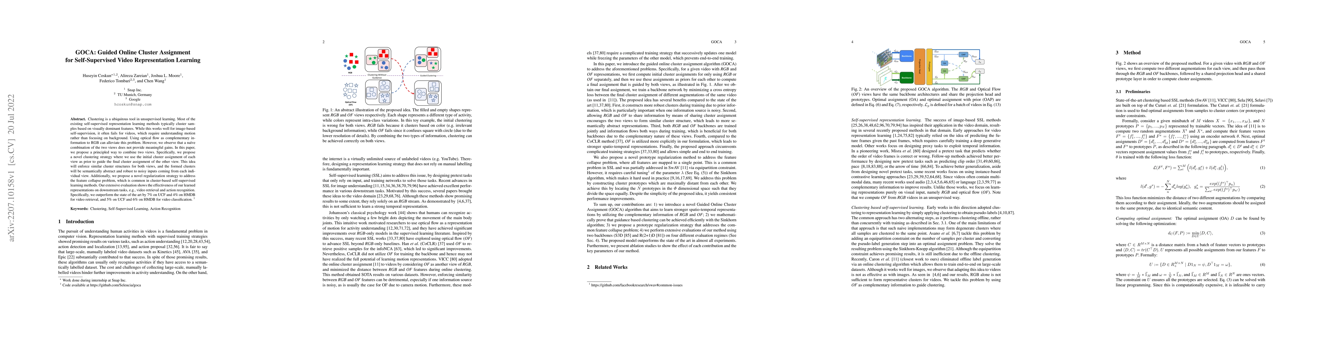Thumbnail for GOCA: Guided Online Cluster Assignment for Self-Supervised Video
  Representation Learning