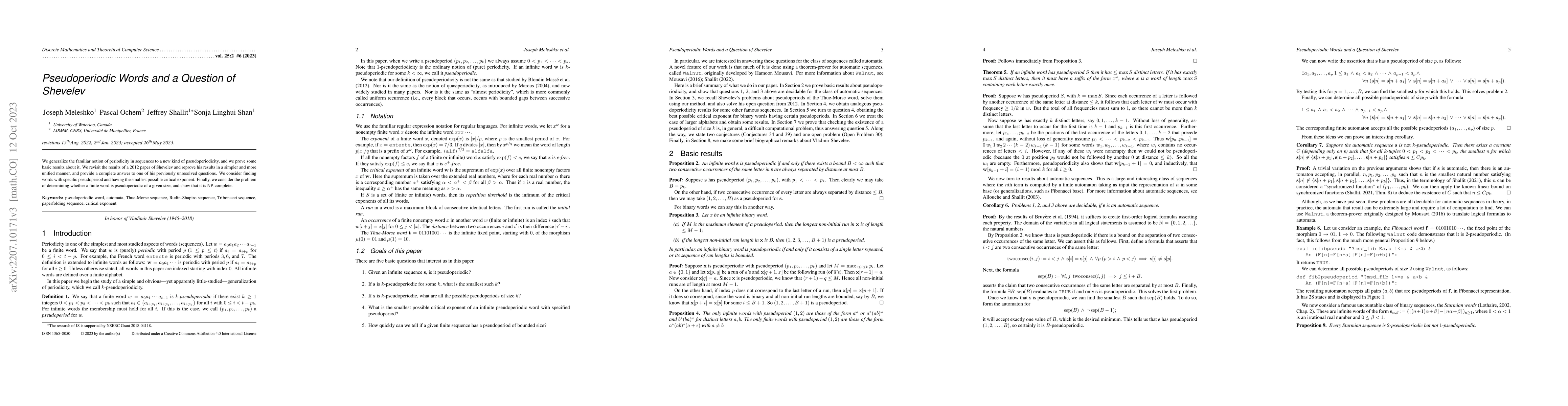 Thumbnail for Pseudoperiodic Words and a Question of Shevelev