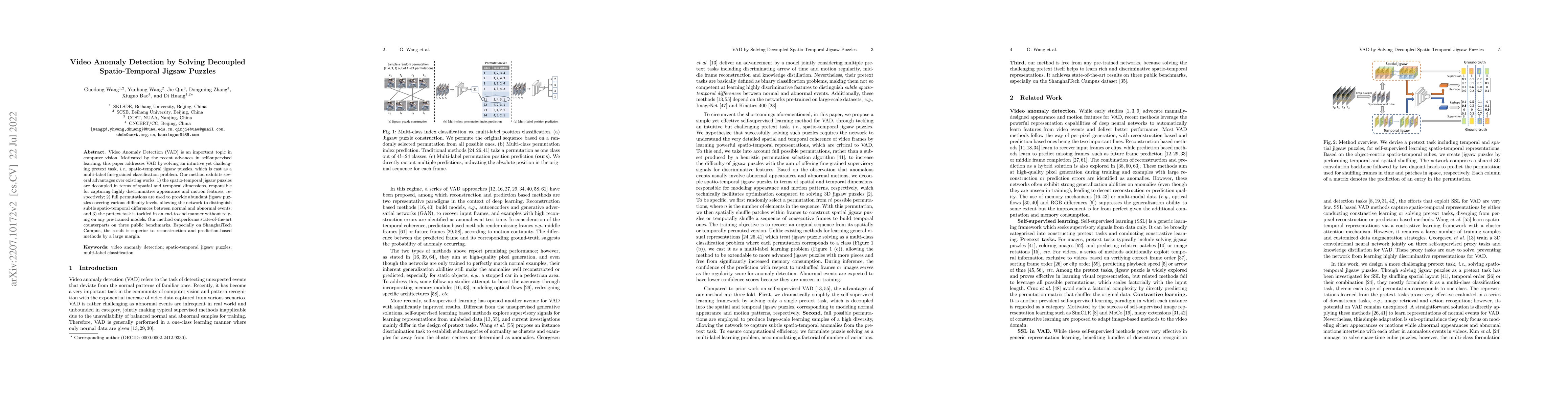Thumbnail for Video Anomaly Detection by Solving Decoupled Spatio-Temporal Jigsaw
  Puzzles