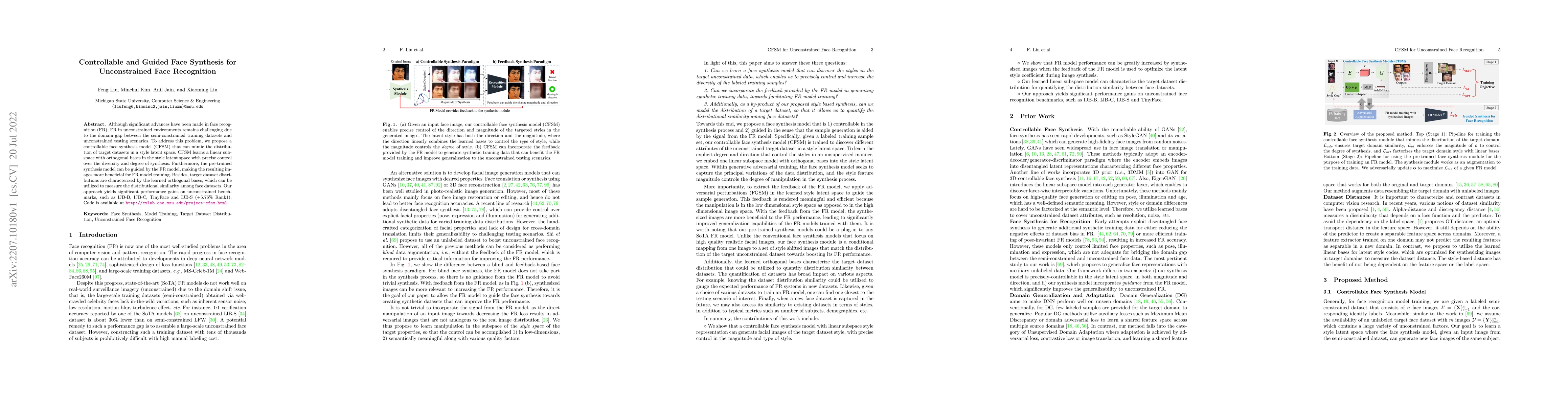 Thumbnail for Controllable and Guided Face Synthesis for Unconstrained Face
  Recognition