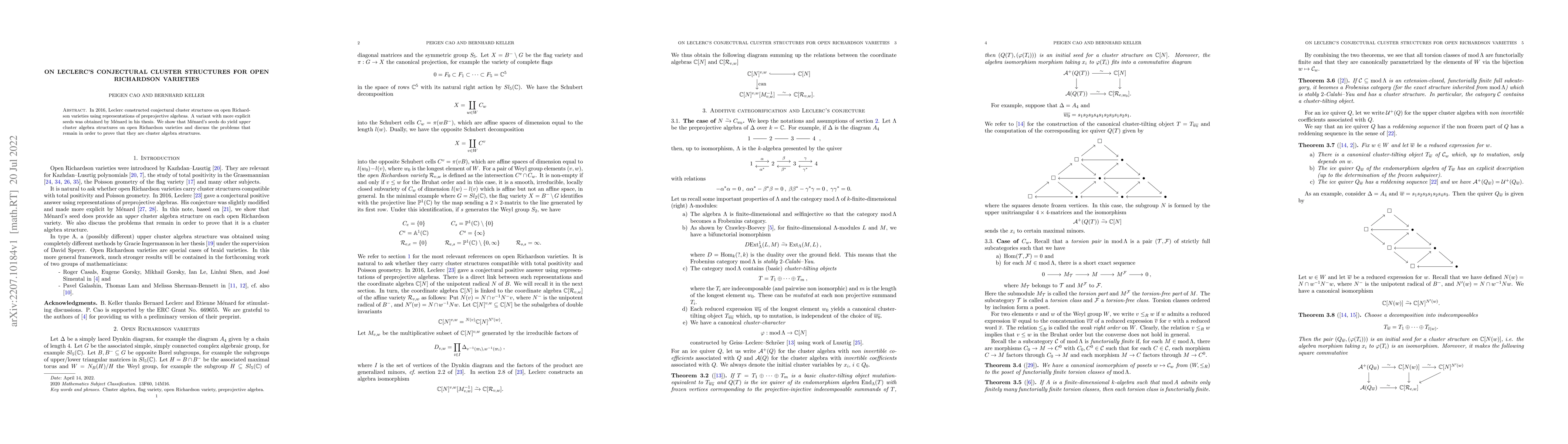 Thumbnail for On Leclerc's conjectural cluster structures for open Richardson
  varieties