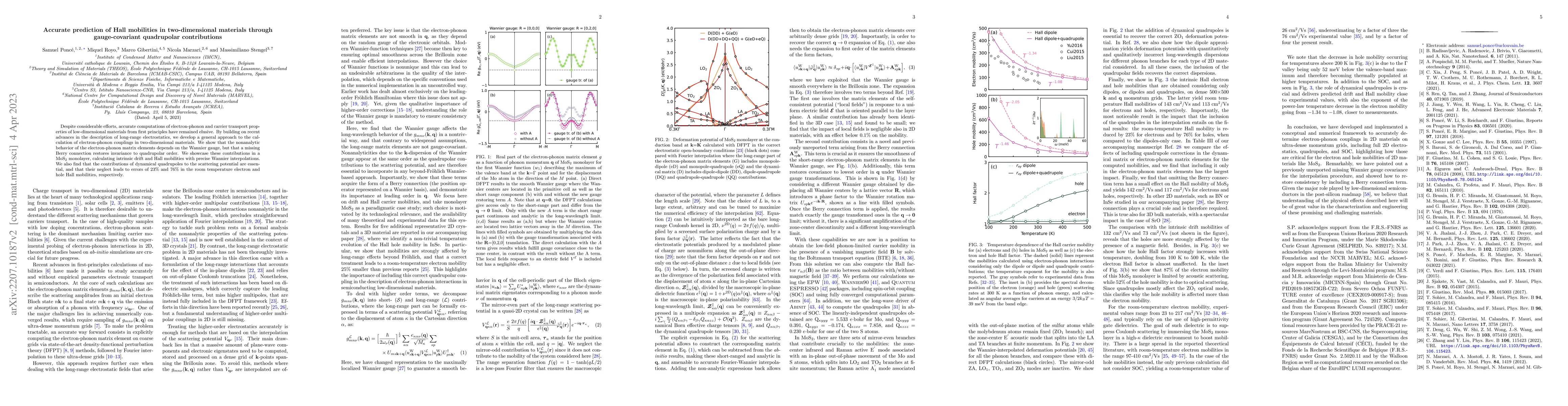 Thumbnail for Accurate prediction of Hall mobilities in two-dimensional materials
  through gauge-covariant quadrupolar contributions